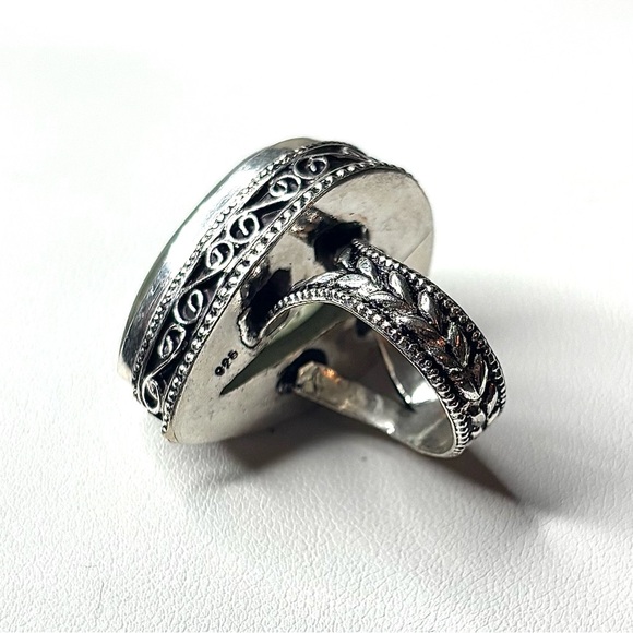 Green Prehnite Natural Gemstone Sterling Silver Statement Ring - Picture 5 of 6